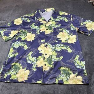 Monterey Club Shirt Mens Extra Large Blue Yellow Floral Button Up‎ Wicking Golf